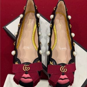 Brand New Gucci Lexi Studded Lip Scalloped Flats Size 36.5